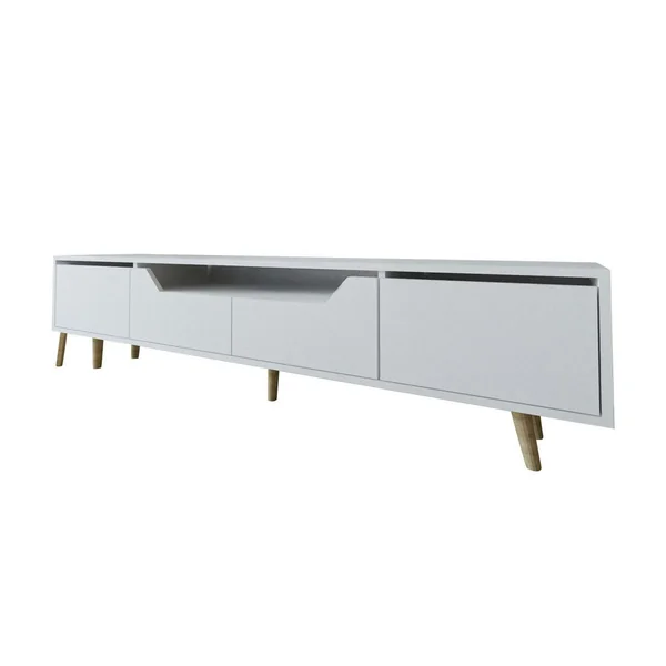 Long meuble TV blanc moderne, 4 portes 180 cm MARFA
