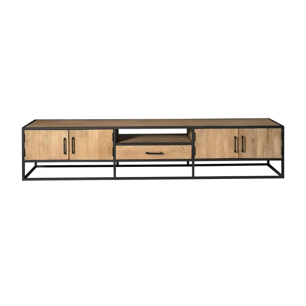 Long meuble TV en bois clair 4 portes 1 tiroir RIVANO