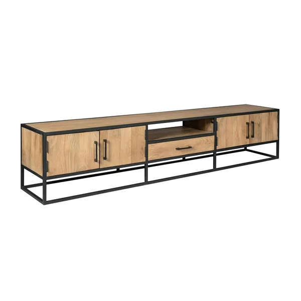 Long meuble TV en bois clair 4 portes 1 tiroir RIVANO