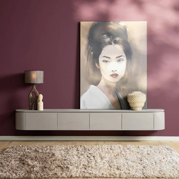 Long meuble TV suspendu bois gris 240 cm AREZZO