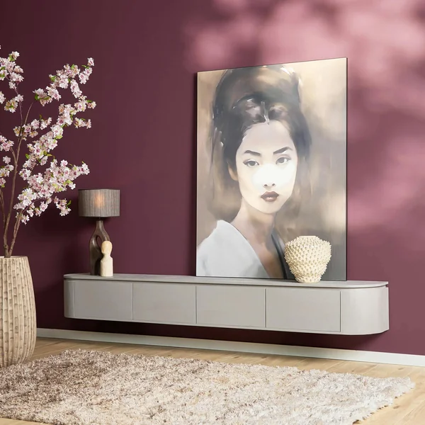 Long meuble TV suspendu bois gris 240 cm AREZZO
