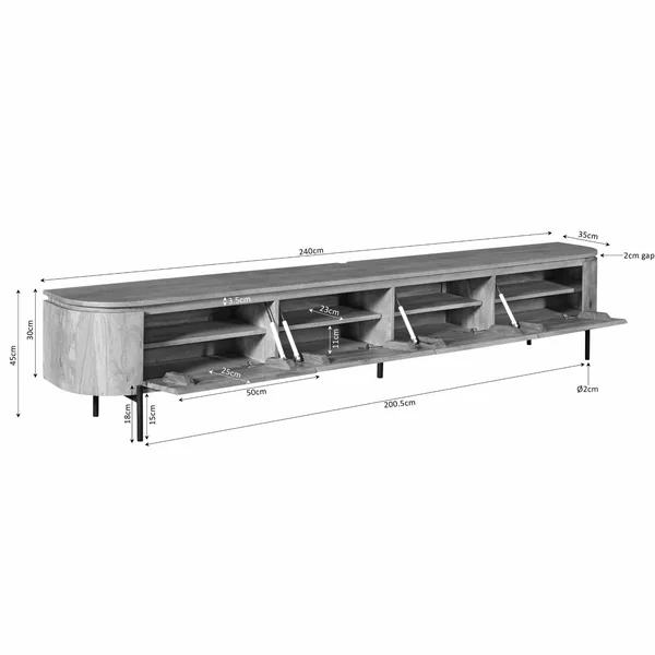 Long meuble TV suspendu bois gris 240 cm AREZZO