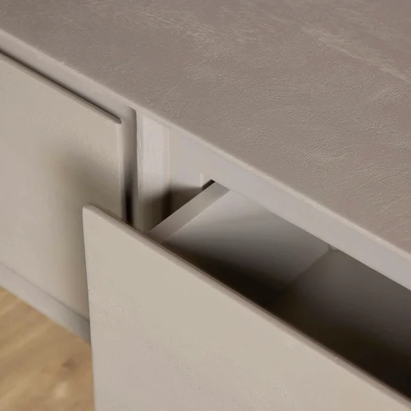 Long meuble TV suspendu bois taupe 3 tiroirs 1 niche 240 cm AERA