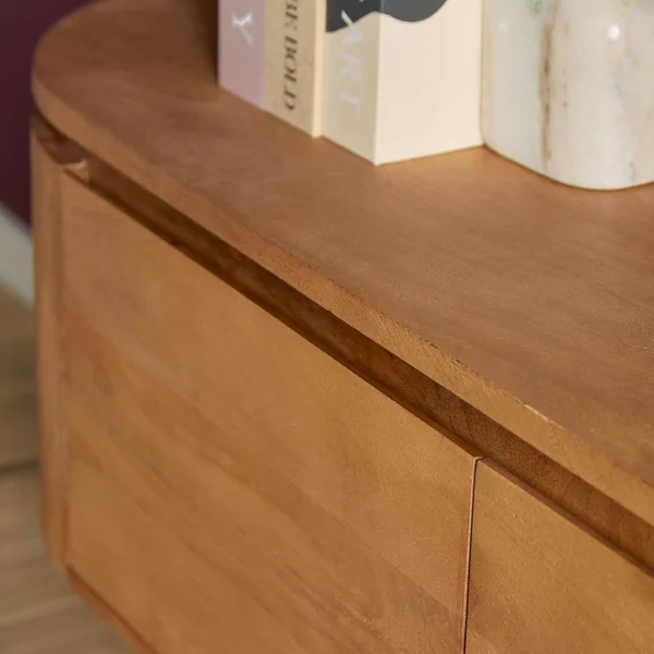 Long meuble TV suspendu en bois, bords arrondis 240 cm AREZZO