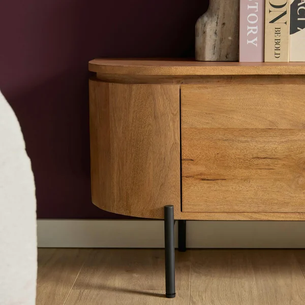 Long meuble TV suspendu en bois, bords arrondis 240 cm AREZZO