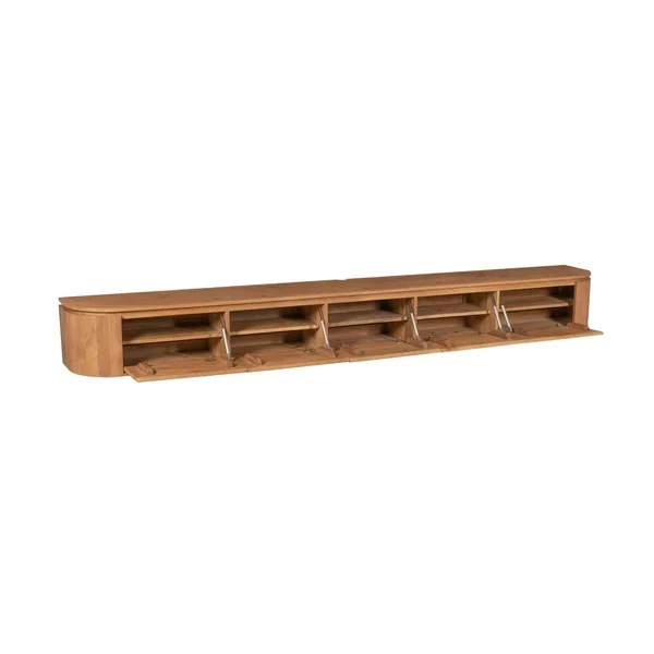 Long meuble TV suspendu en bois, bords arrondis 280 cm AREZZO