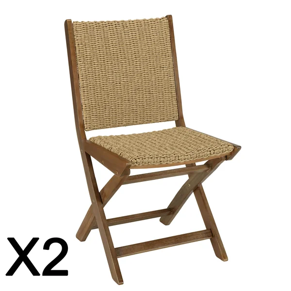 Lot de 2 chaises pliantes acacia huilé et rotin synthétique OSTIA