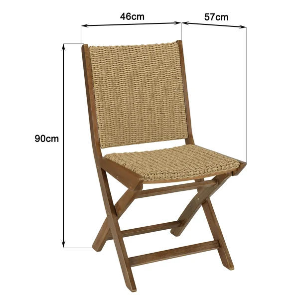 Lot de 2 chaises pliantes acacia huilé et rotin synthétique OSTIA