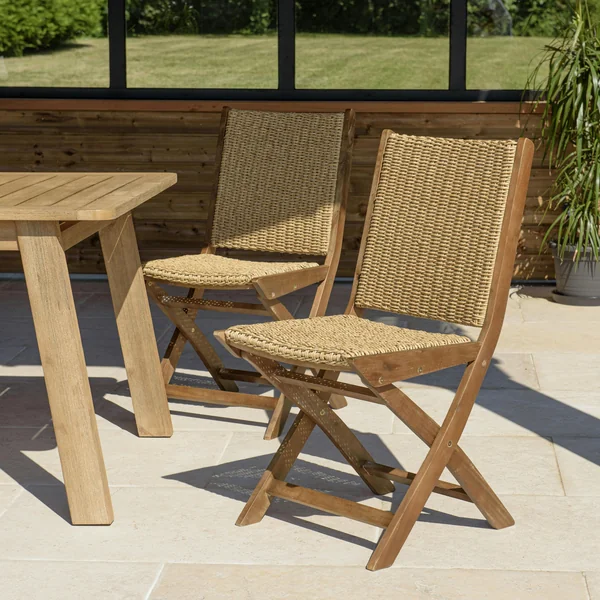 Lot de 2 chaises pliantes acacia huilé et rotin synthétique OSTIA