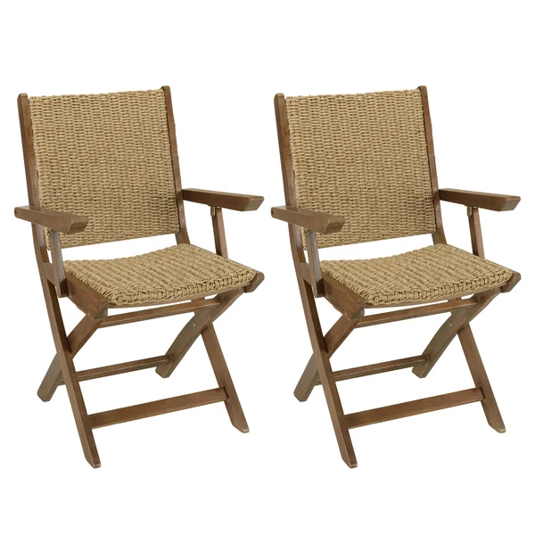 Lot de 2 fauteuils pliants acacia huilé et rotin synthétique OSTIA