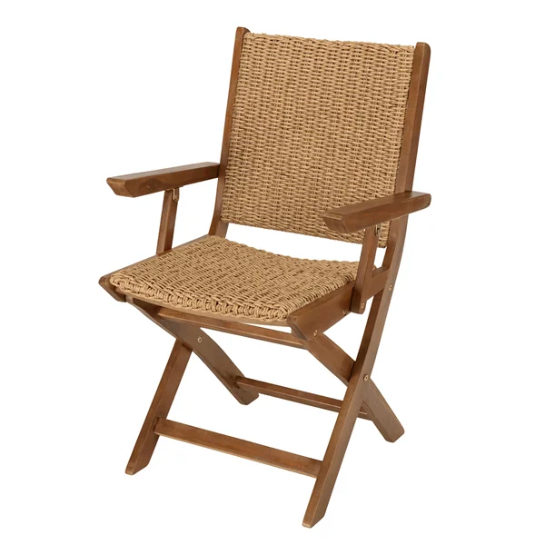 Lot de 2 fauteuils pliants acacia huilé et rotin synthétique OSTIA