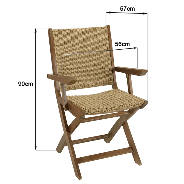 Lot de 2 fauteuils pliants acacia huilé et rotin synthétique OSTIA