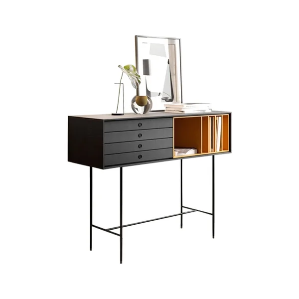 Meuble de rangement AURA L 132 x H 106 Chêne foncé / Gris / Ocre TREKU