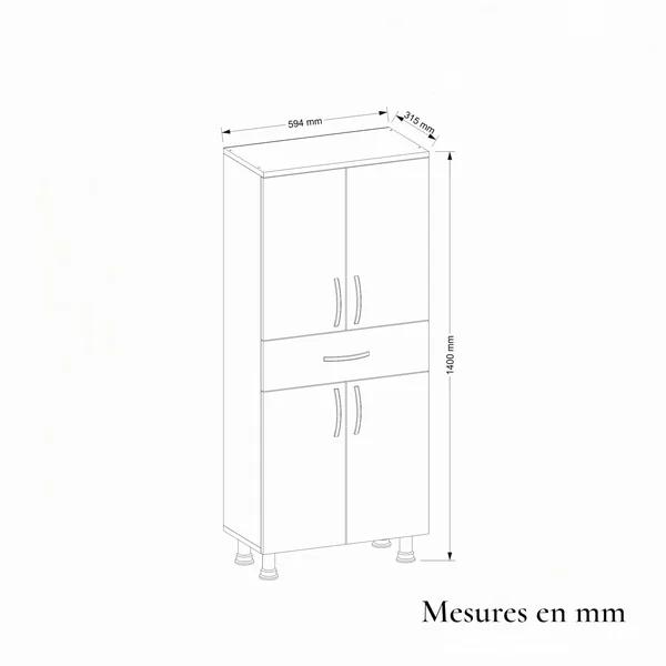 Meuble salle de bains effet travertin, 4 portes 1 tiroir JENA