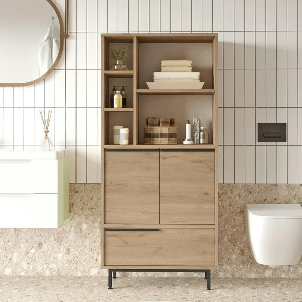 Meuble salle de bains moderne effet bois - 3 portes JENA