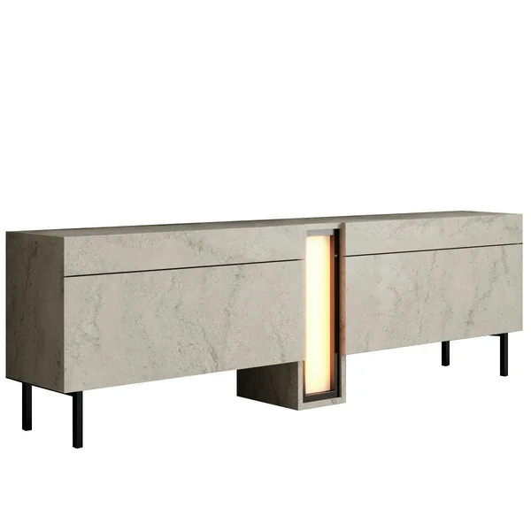 Meuble TV 2 portes décor travertin à colonne LED AURA