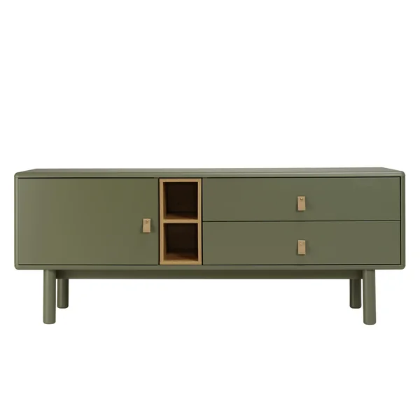 Meuble TV 2 tiroirs 1 porte bois vert nature GUILIN