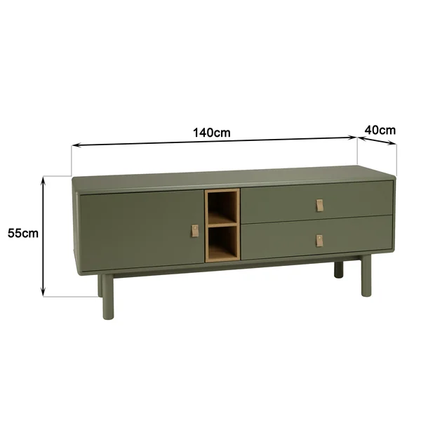 Meuble TV 2 tiroirs 1 porte bois vert nature GUILIN