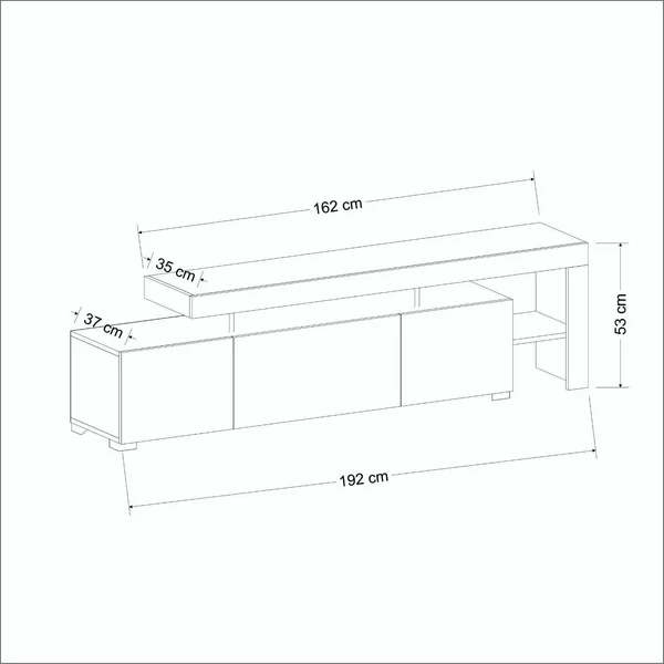 Meuble TV 3 portes décor noyer travertin cadre ouvert AURA