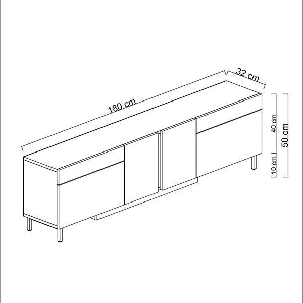 Meuble TV 4 portes décor travertin LED à télécommande AURA