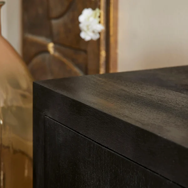 Meuble TV avec rangement bois noir 200 cm MONTARO