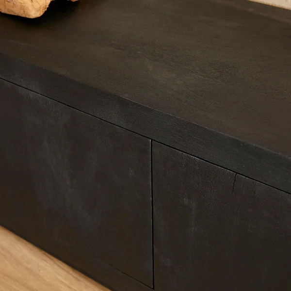 Meuble TV avec rangement bois noir 200 cm MONTARO