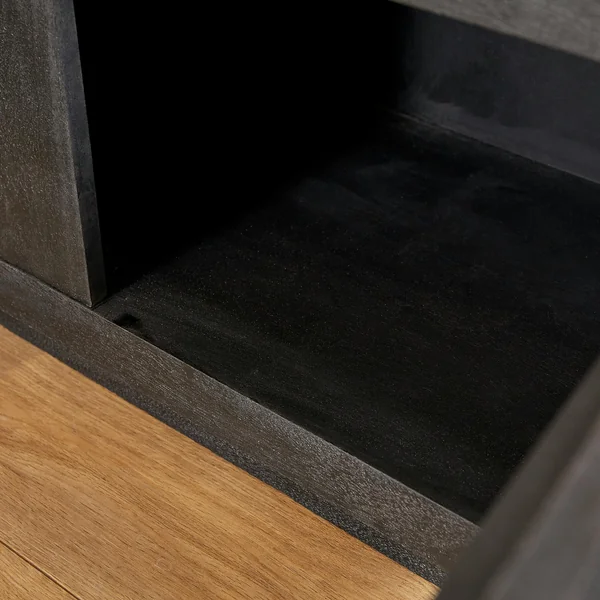 Meuble TV avec rangement bois noir 200 cm MONTARO