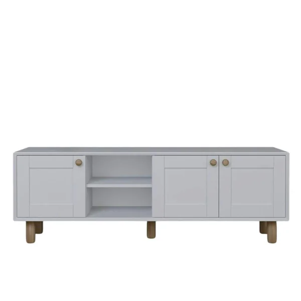 Meuble TV blanc, 3 portes à cadre et 2 niches VAREN