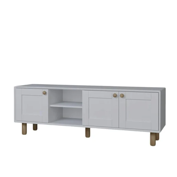 Meuble TV blanc, 3 portes à cadre et 2 niches VAREN
