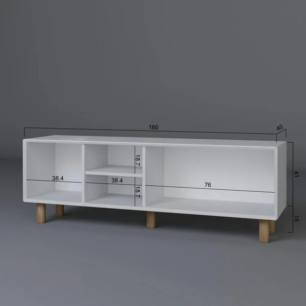 Meuble TV blanc, 3 portes à cadre et 2 niches VAREN