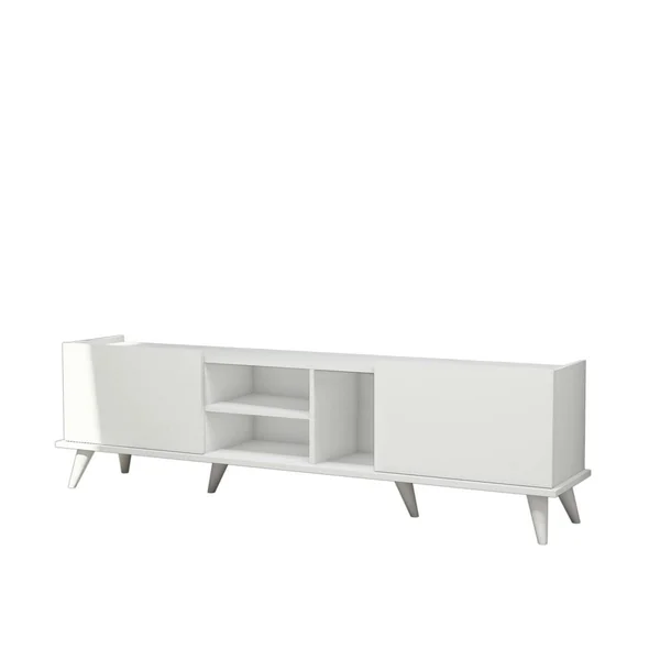 Meuble TV blanc avec rangement 2 portes 3 niches UMEA