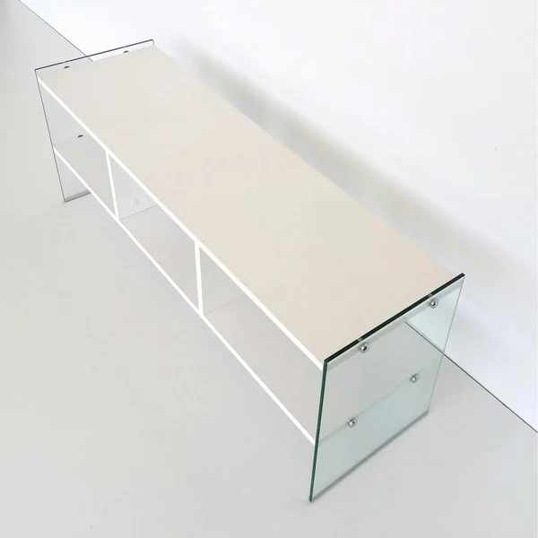 Meuble TV blanc design avec montants en verre SALTA