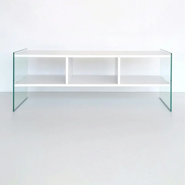 Meuble TV blanc design avec montants en verre SALTA