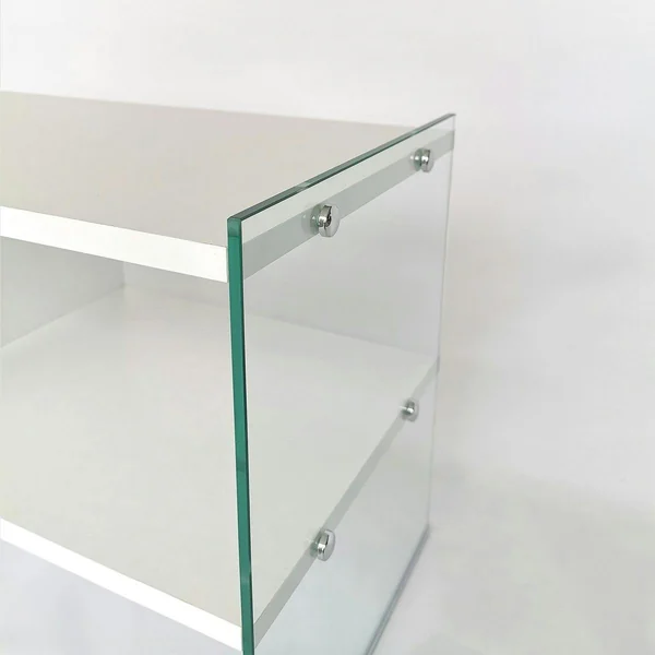 Meuble TV blanc design avec montants en verre SALTA