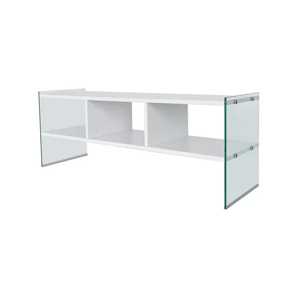 Meuble TV blanc design avec montants en verre SALTA