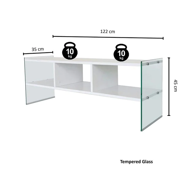 Meuble TV blanc design avec montants en verre SALTA