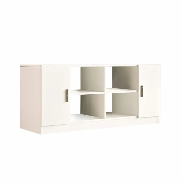 Meuble TV blanc moderne 2 portes 4 niches ouvertes MARFA