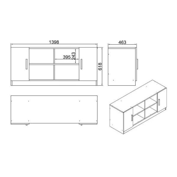 Meuble TV blanc moderne 2 portes 4 niches ouvertes MARFA
