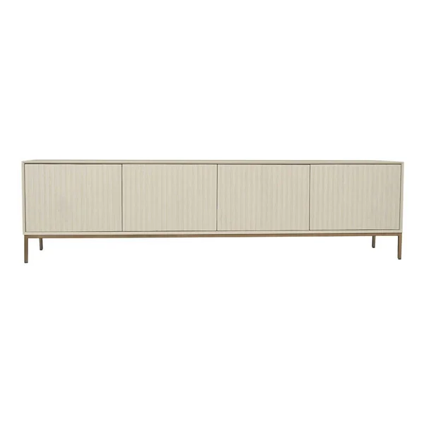 Meuble TV bois sable 4 portes rainurées 210 cm CORTINA