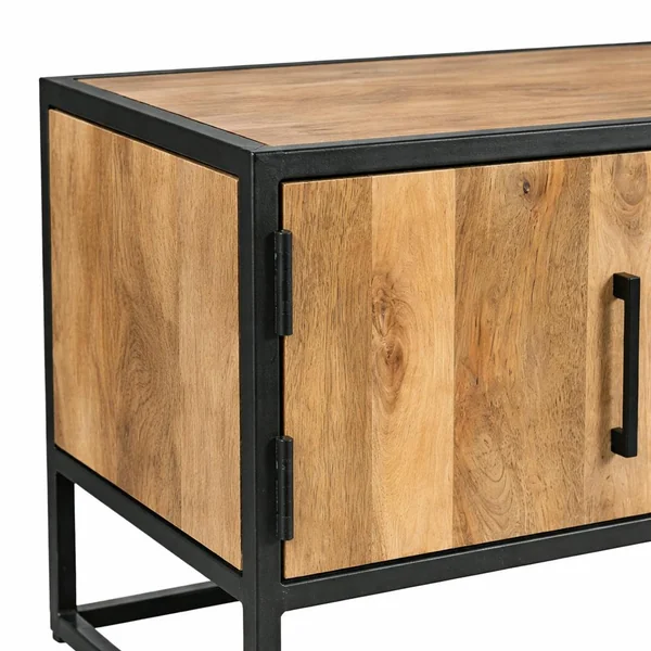 Meuble TV compact en bois clair et métal noir 1 porte RIVANO