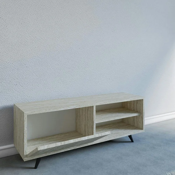 Meuble TV design décor travertin 1 porte 2 niches UMEA