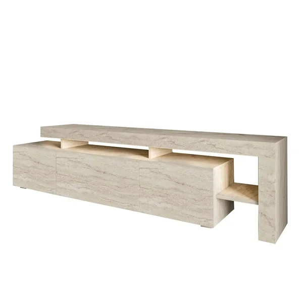 Meuble TV design effet travertin - 3 portes, niches MARFA