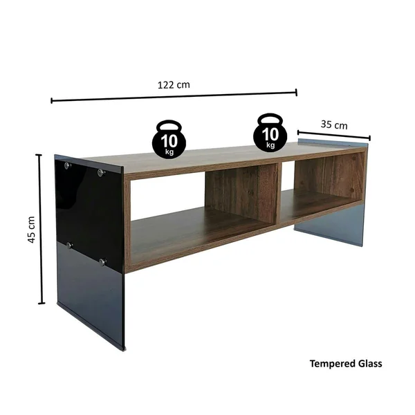 Meuble TV design montants verre fumé et décor noyer SALTA