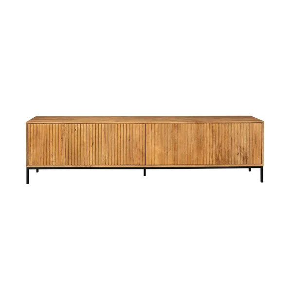 Meuble TV en bois 4 portes rainurées 210 cm CORTINA