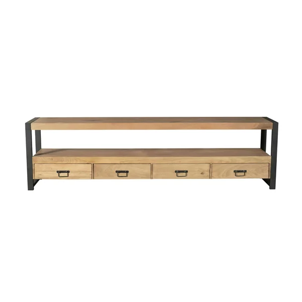 Meuble TV en bois clair et métal noir 4 tiroirs MILORA