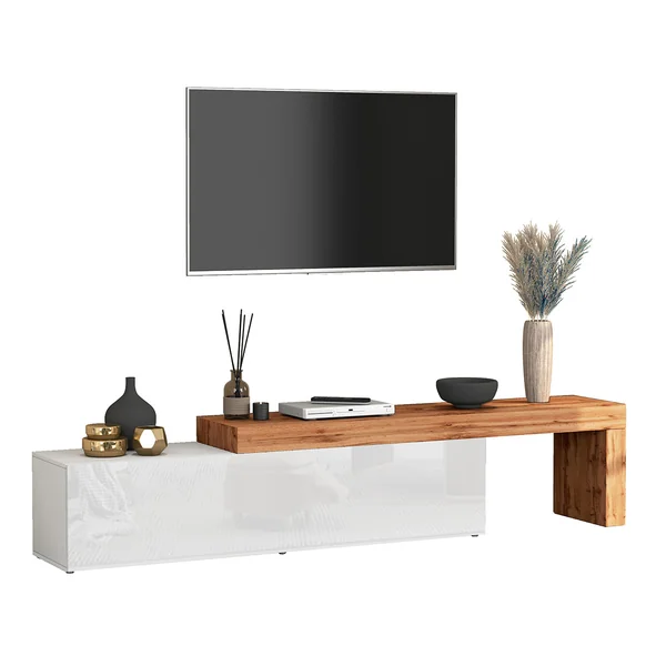 Meuble TV extensible 190/350 cm blanc brillant/chêne wotan Neros