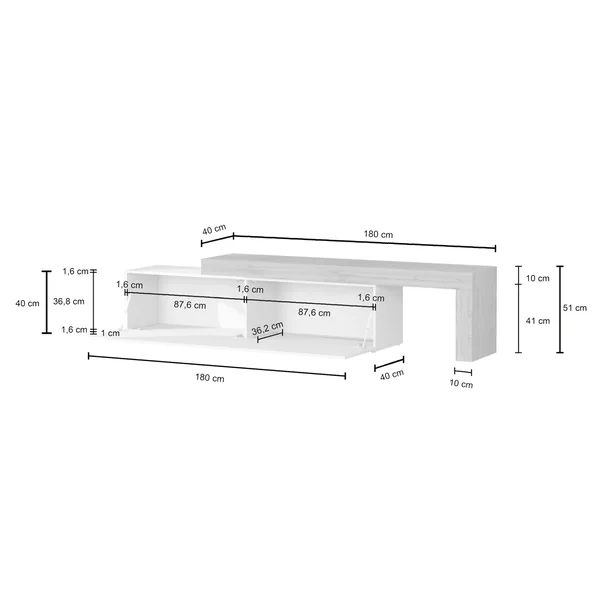 Meuble TV extensible 190/350 cm blanc brillant/chêne wotan Neros