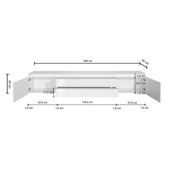 Meuble TV moderne 240 cm coloris cachemire Maeva