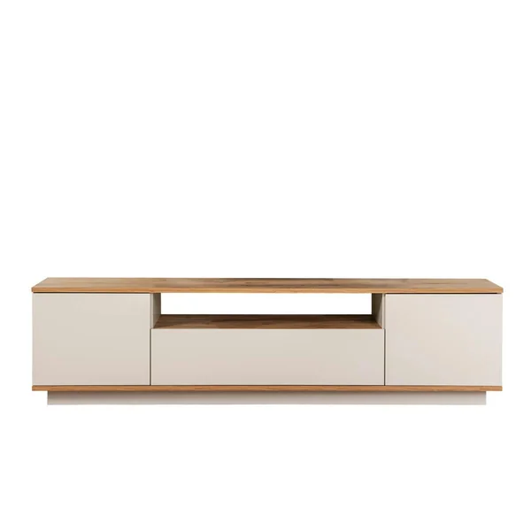 Meuble TV moderne 3 portes beige crème et effet pin MARFA