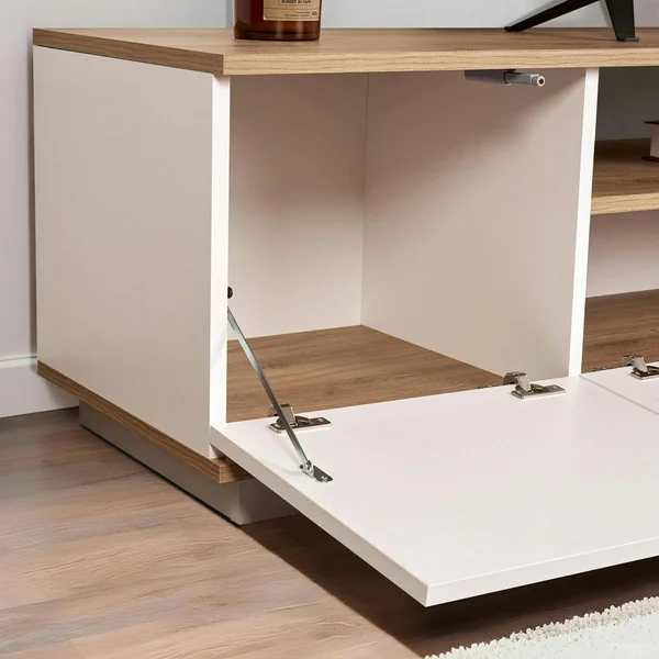 Meuble TV moderne 3 portes blanc et effet chêne MARFA